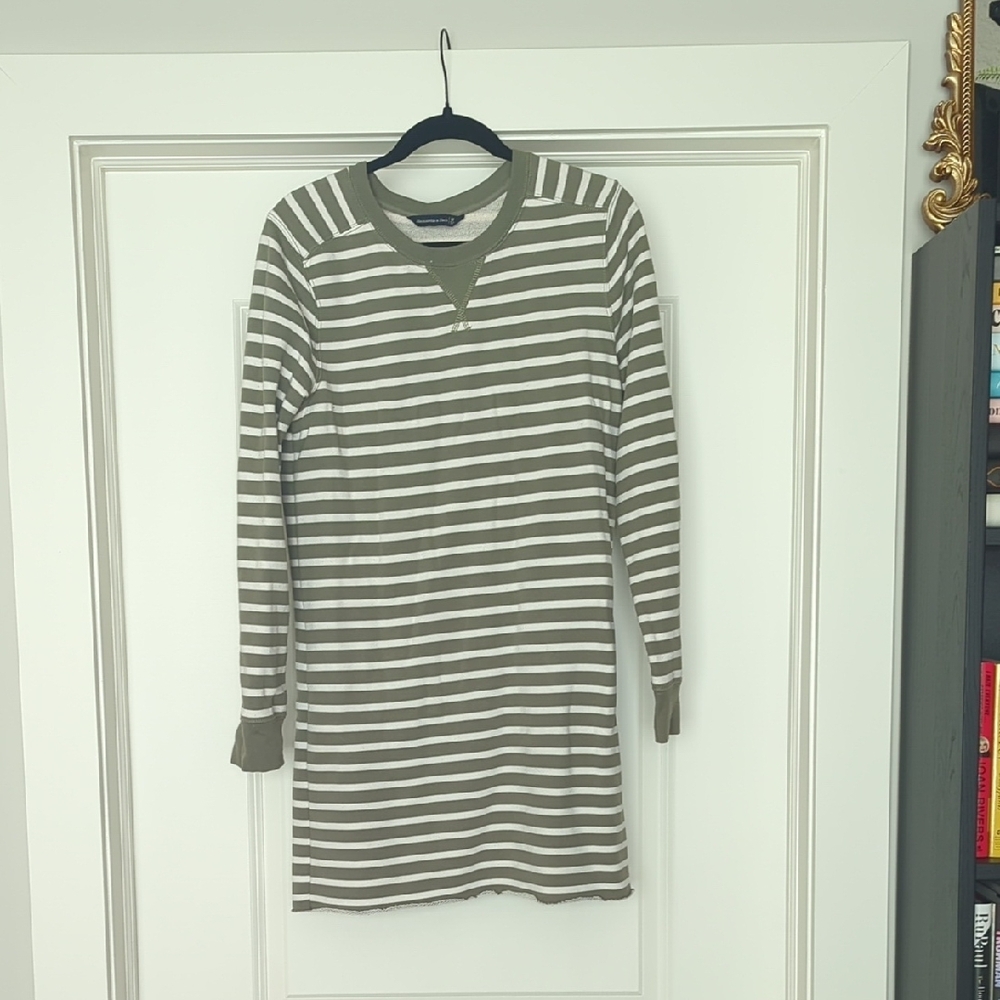 Abercrombie & Fitch Cream and Green Striped Ribbed Sweater Dress